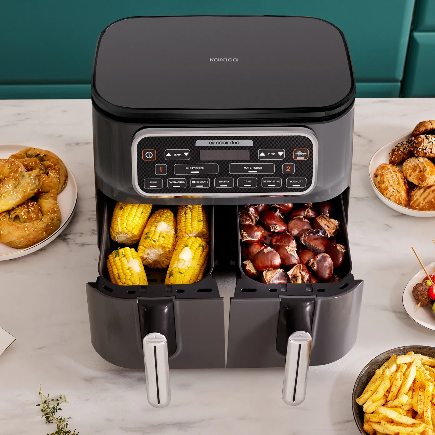Airfryer Karaca Air Cook Duo Cuisine Maison XXXL, pour 8 personnes, 8 litres, noir chrome - Image 9