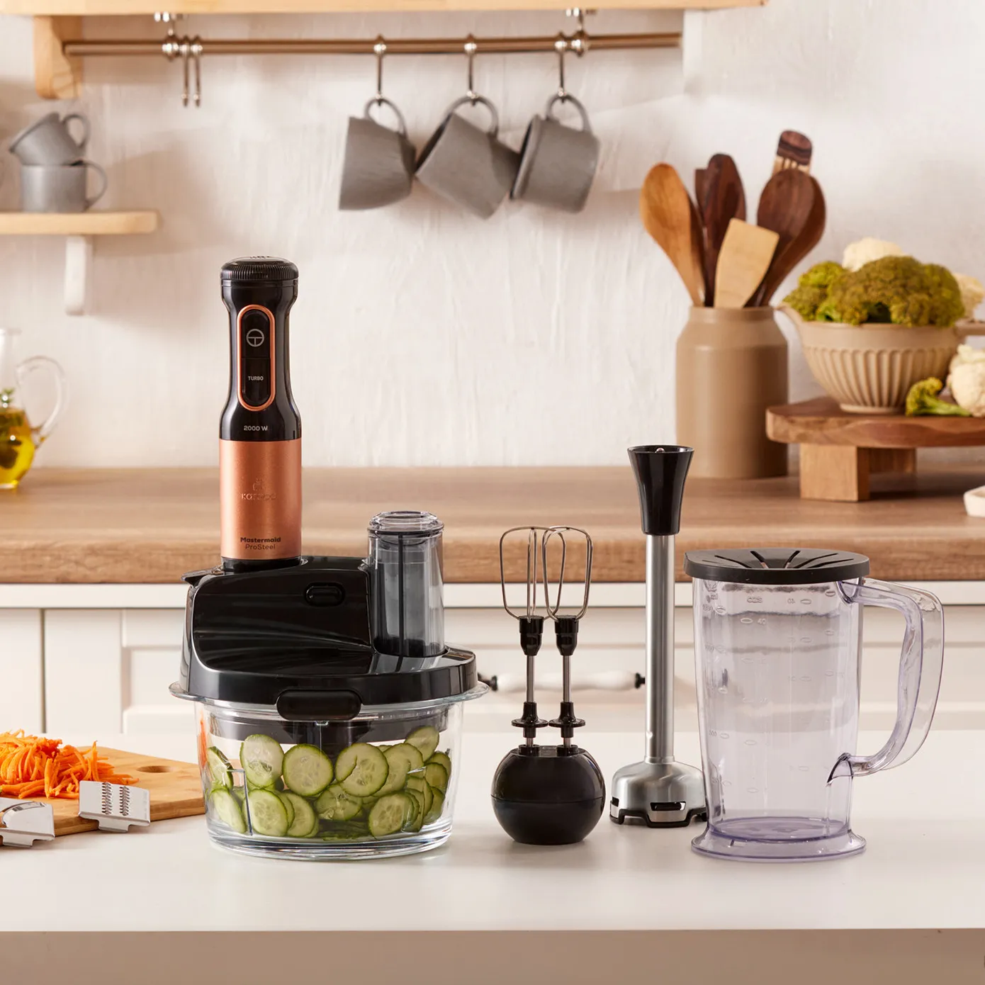 Blender Set Karaca Mastermaid Prosteel Long support pour mixeur, 6 couteaux, verre, 2500 W, cuivre noir - Image 2