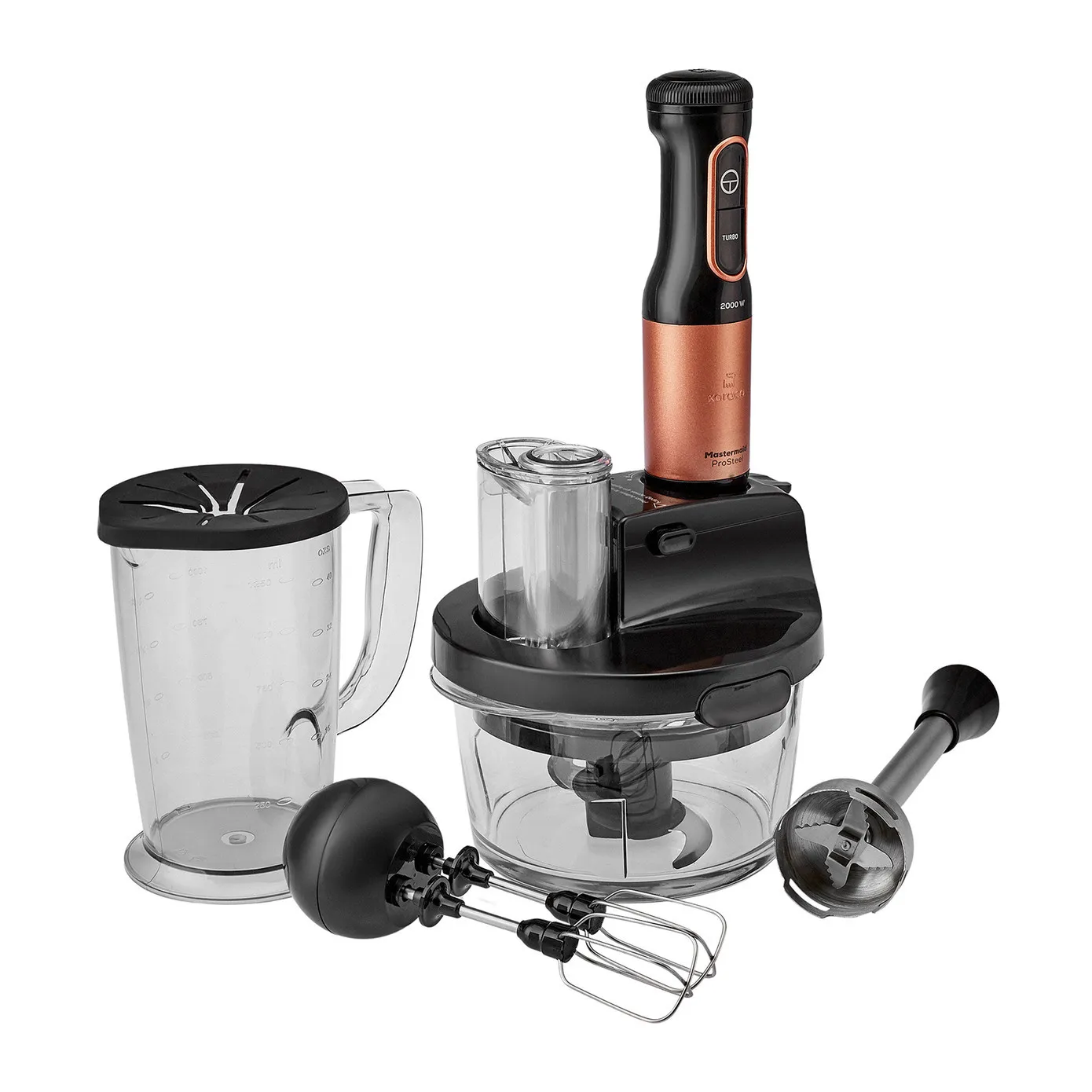 Blender Set Karaca Mastermaid Prosteel Long support pour mixeur, 6 couteaux, verre, 2500 W, cuivre noir - Image 6