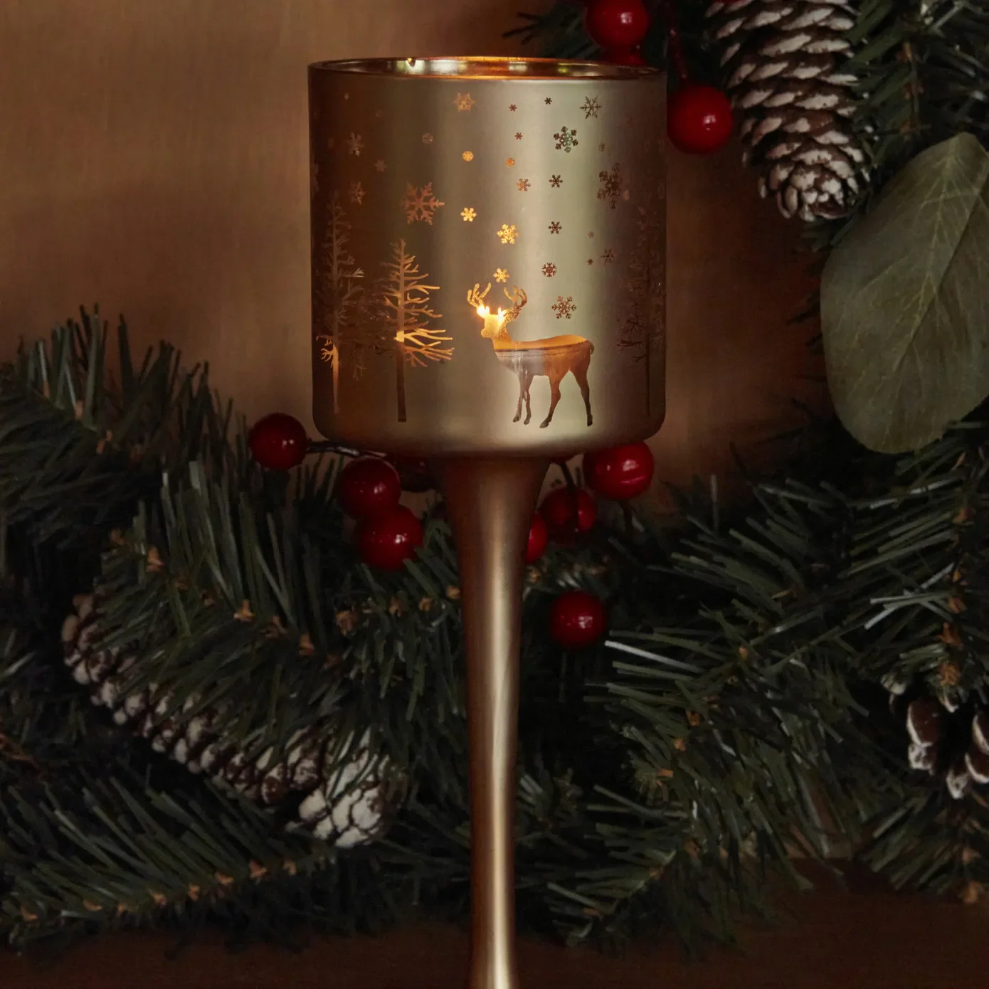 Bougeoir Karaca Home Noël Helena en verre, or, 7x20 cm - Image 2