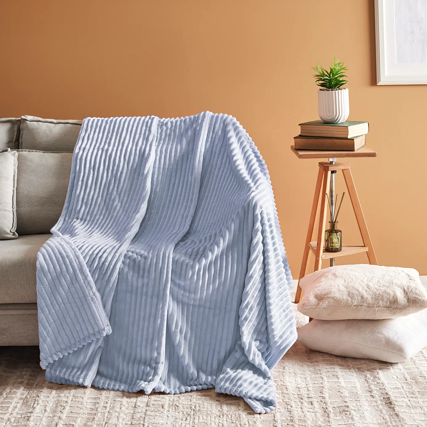 Couverture Karaca Ruby Stripe Wellsoft double, bleu - Image 2