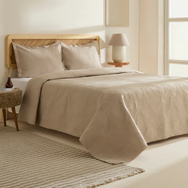 Ensemble Couvre-lit Leaf Beige 230x240 cm + 2 (50x70 cm) - Image 2