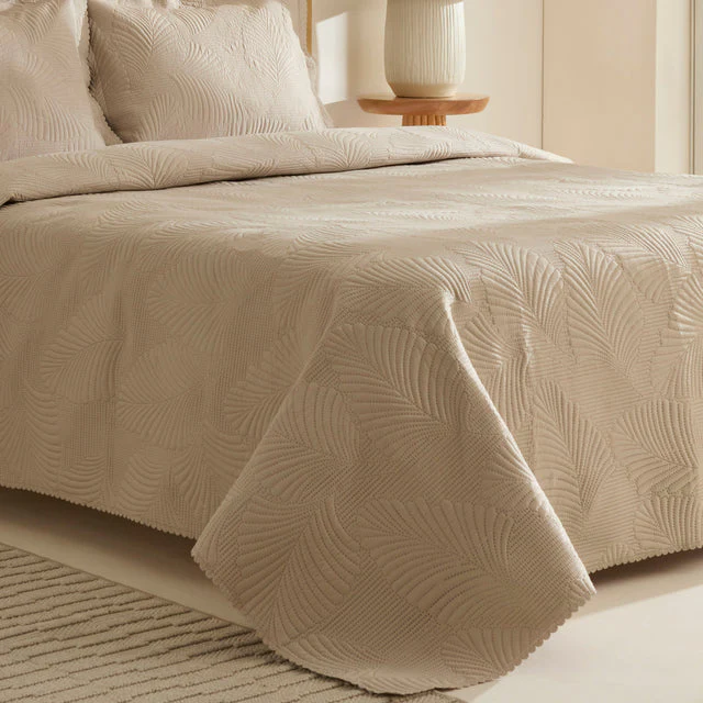 Ensemble Couvre-lit Leaf Beige 230x240 cm + 2 (50x70 cm) - Image 3