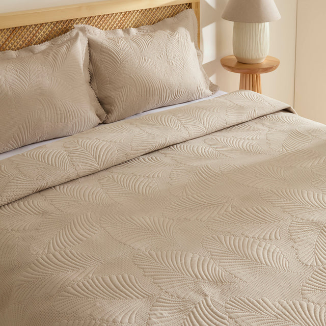 Ensemble Couvre-lit Leaf Beige 230x240 cm + 2 (50x70 cm) - Image 4