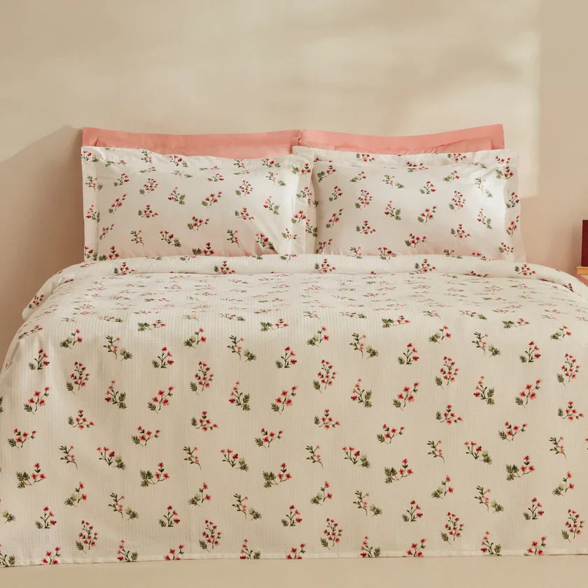 Ensemble de Couverture Karaca Home Silvie 100% Coton Pour lit Double, Rouge