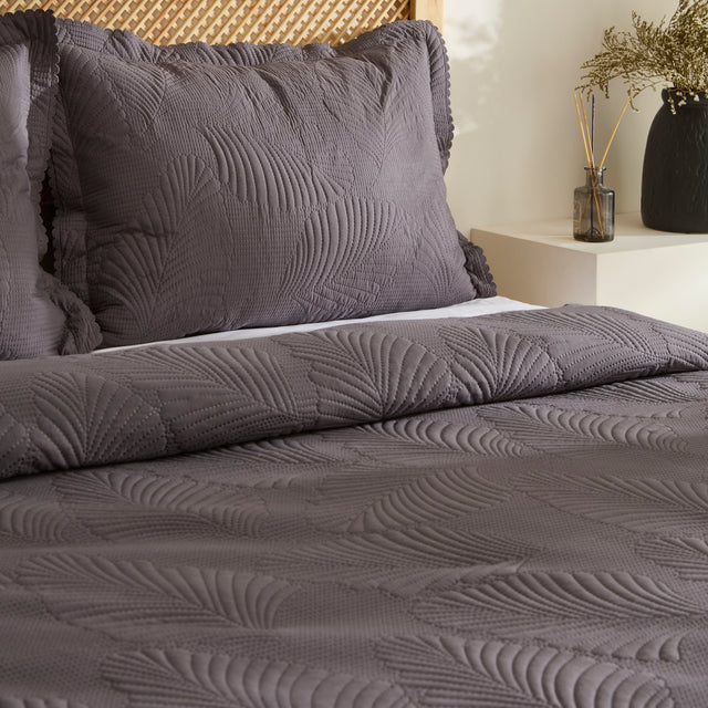 Ensemble de Couvre-lit Leaf Anthracite 230x240 cm + 2 Taies (50x70 cm) - Image 4