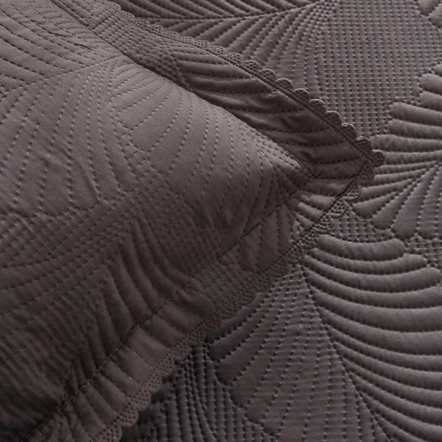 Ensemble de Couvre-lit Leaf Anthracite 230x240 cm + 2 Taies (50x70 cm) - Image 8