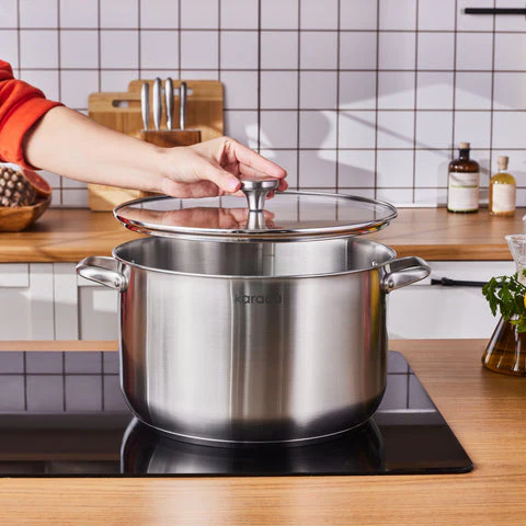 Karaca Elite Casserole à Induction en Acier Inoxydable avec Couvercle, 30 cm, Argenté - Image 2