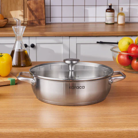 Karaca Elite – Casserole plate en acier inoxydable 26 cm, 3,4 L