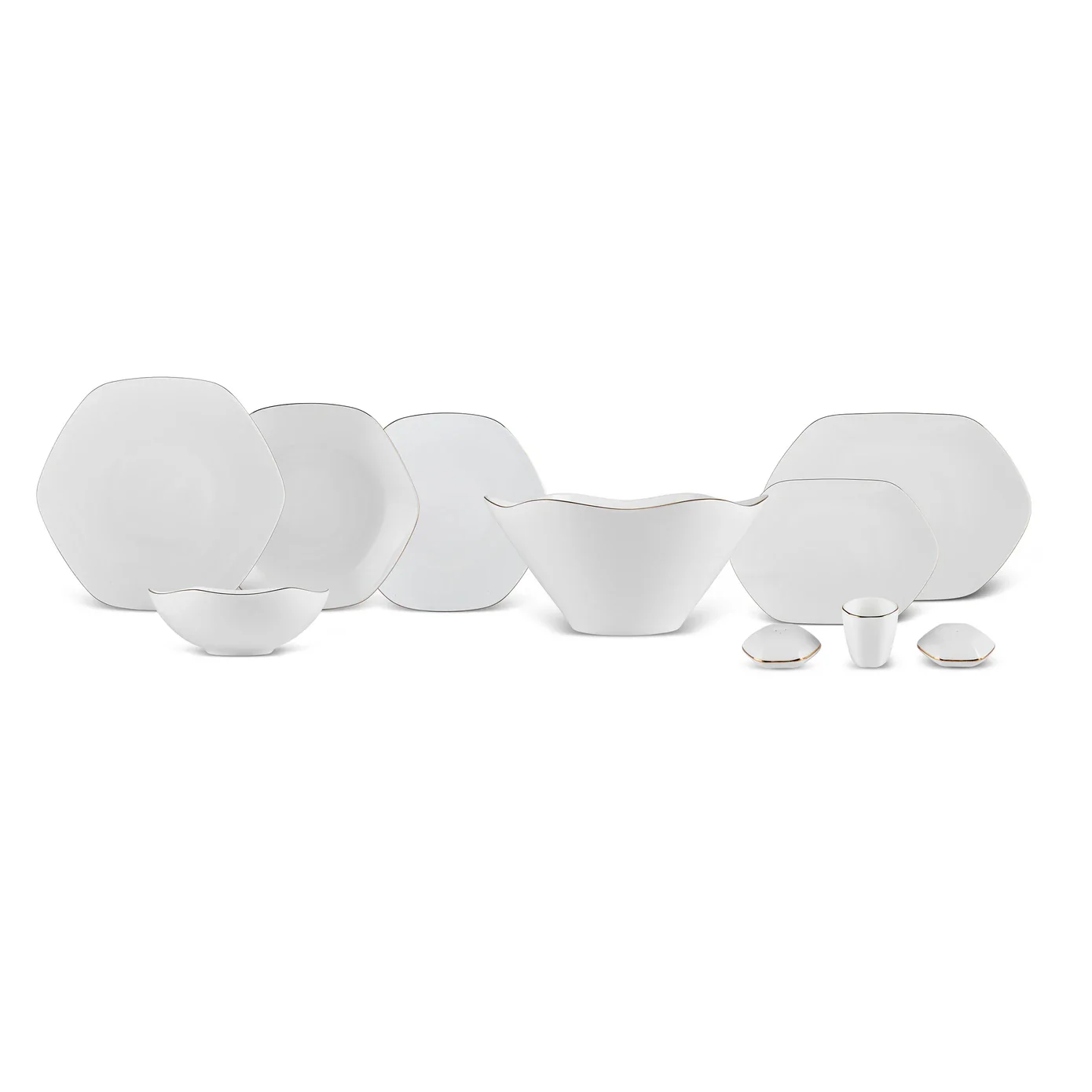 Karaca Fine Pearl Extra Hexagon, Service de Vaisselle 61 pièces pour 12 personnes, Doré - Image 8