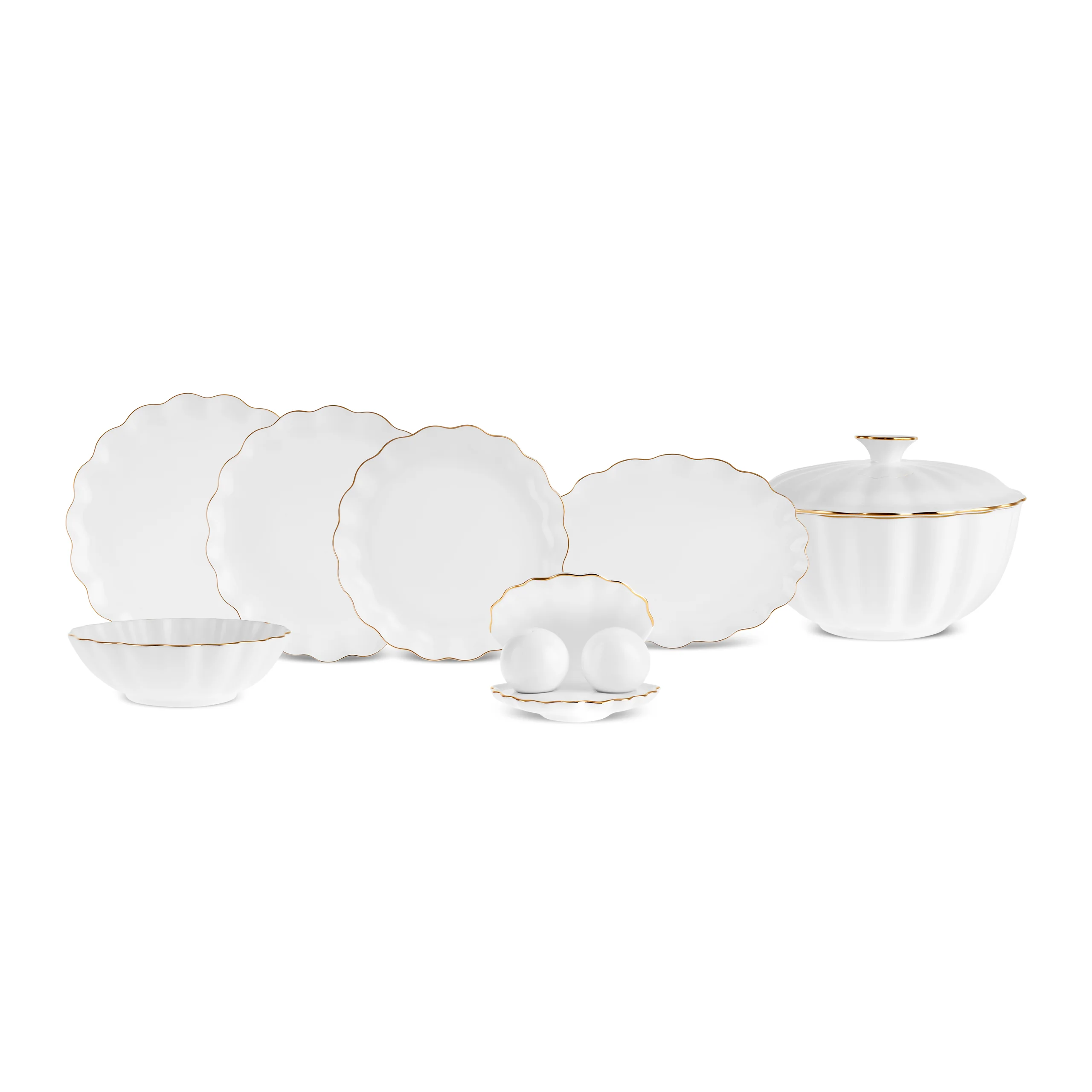 Karaca Fine Pearl Extra Shell Service de Table 55 pièces pour 12 personnes Or
