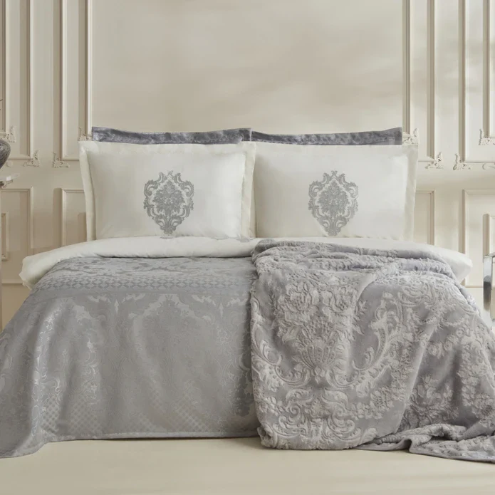 Karaca Home Tuğba 8 Pièces Ensemble de Linge de Lit Private Silver