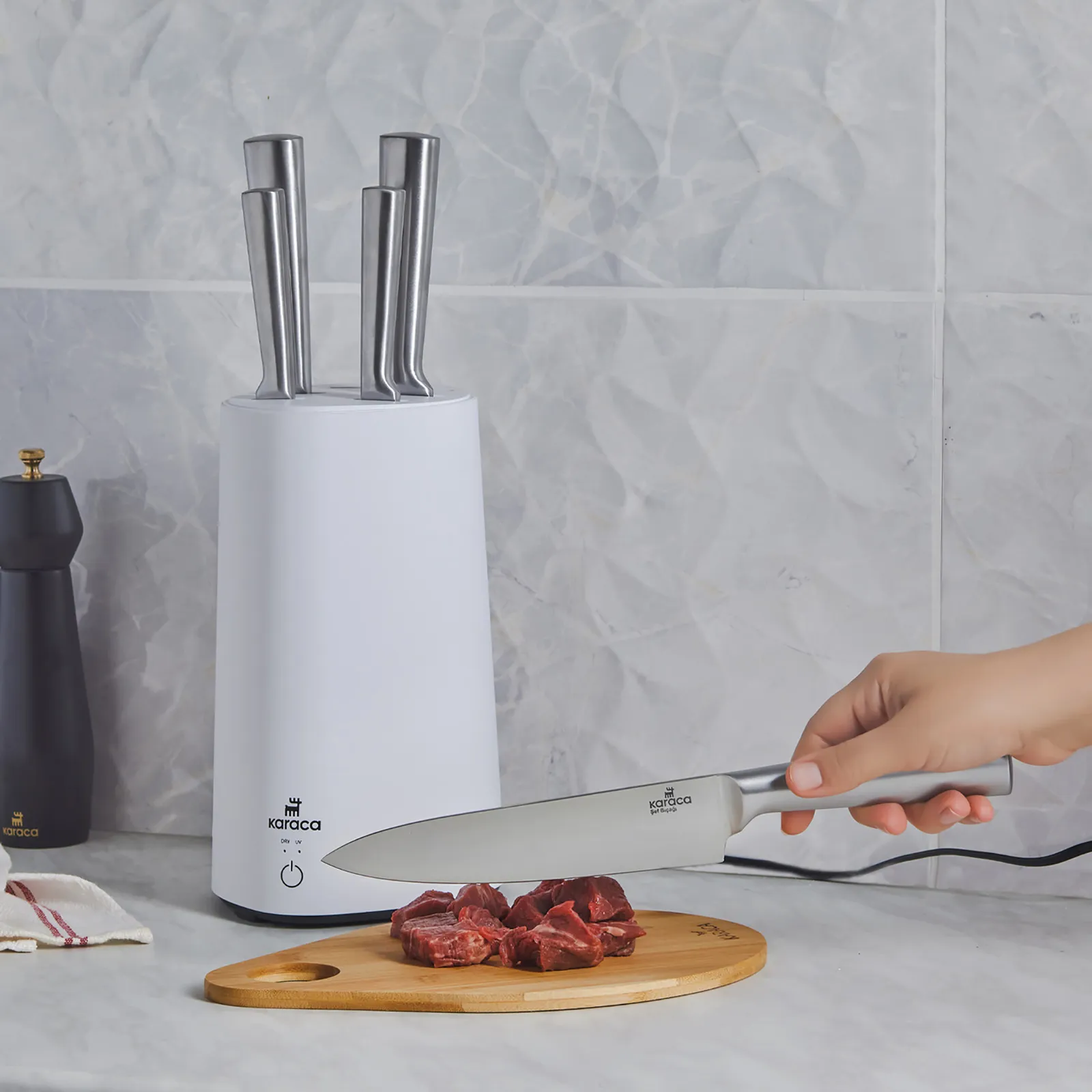 Karaca Meister Set de Couteaux avec Support Stérilisateur Blanc - Image 10