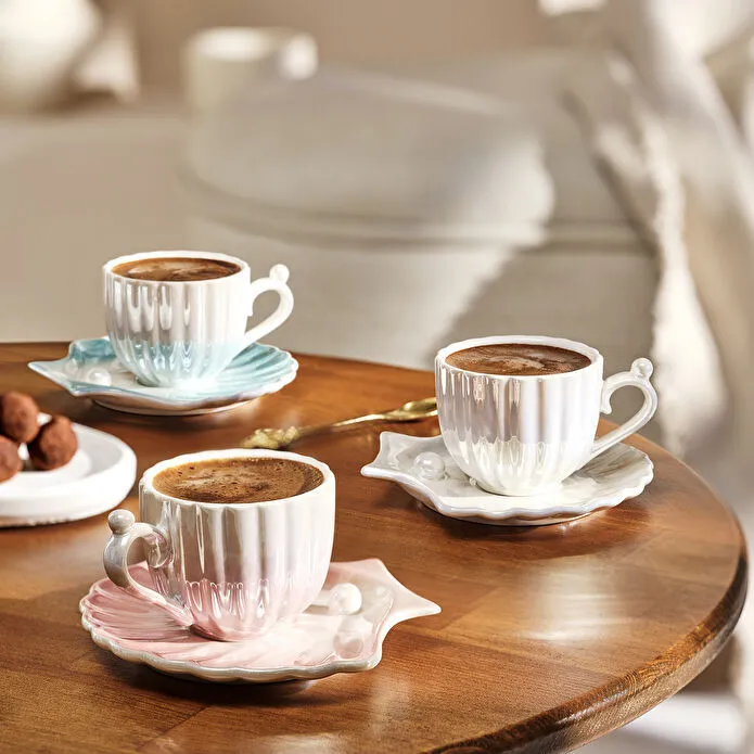 Karaca Huître Ensemble De Tasses À Café En Porcelaine Pour 2 Personnes Blanc 90 Ml - Image 2