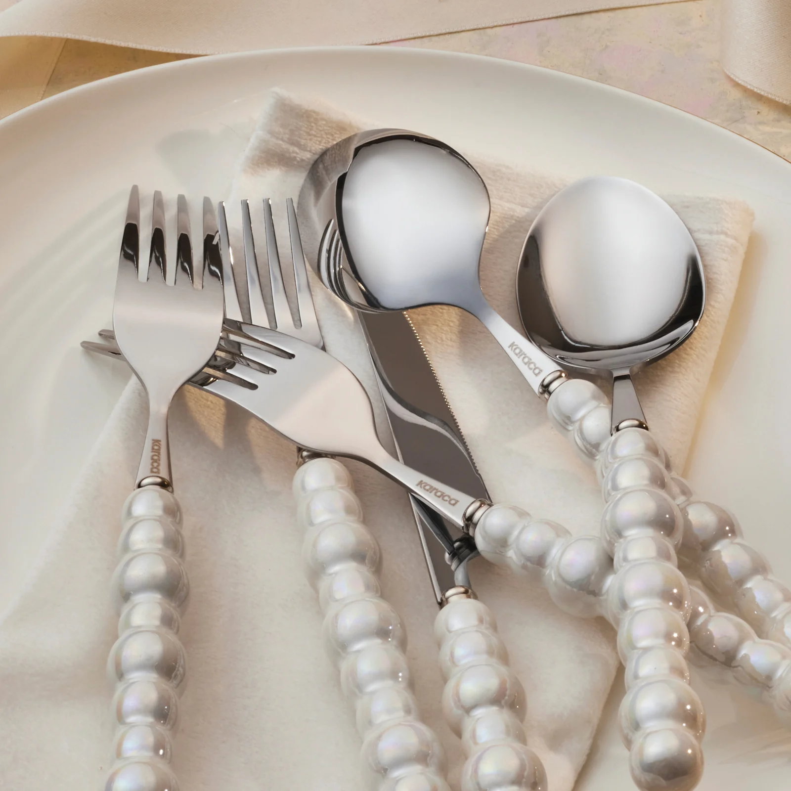 Karaca Pearl Service De Couverts 24 Pièces Pour 6 Personnes, Argent - Image 5