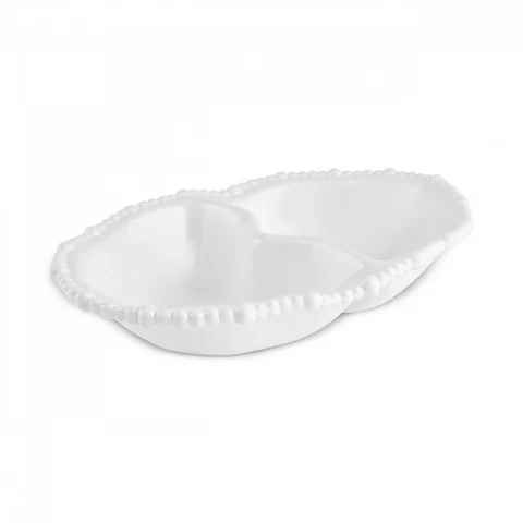 Karaca Perla – Coupelle à snacks ovale compartimentée en mélamine 33 cm, blanc - Image 2