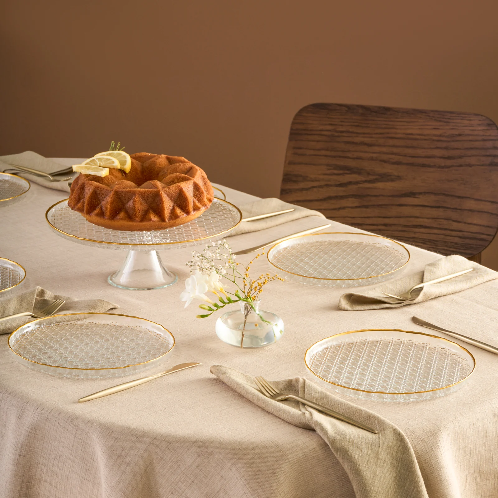 Karaca Rattan, Service à Gâteau 7 pièces, Or - Image 2