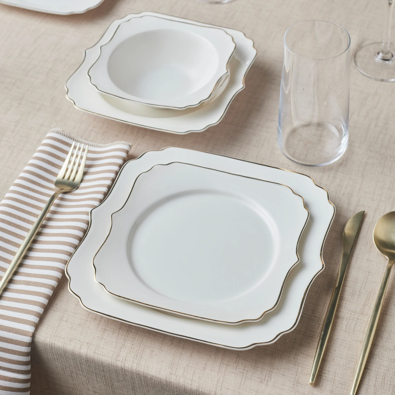 Karaca Stream Bone Vintage Service de Table 24 Pièces pour 6 Personnes, Doré - Image 2