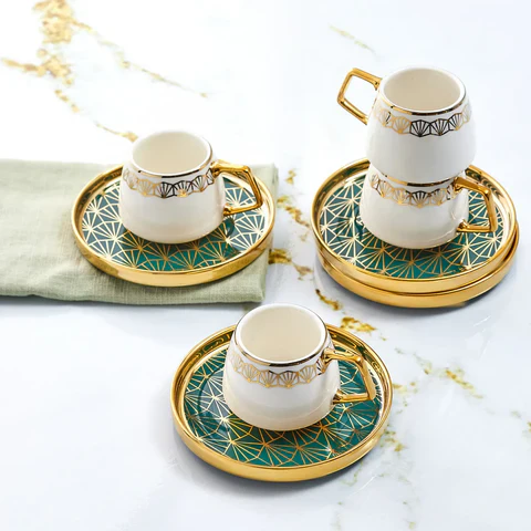 Ensemble de 12 Pièces Karaca Verde en Porcelaine – Tasses à Espresso Café Turc pour 6 Personnes, 100 ml, Multicolore - Image 3