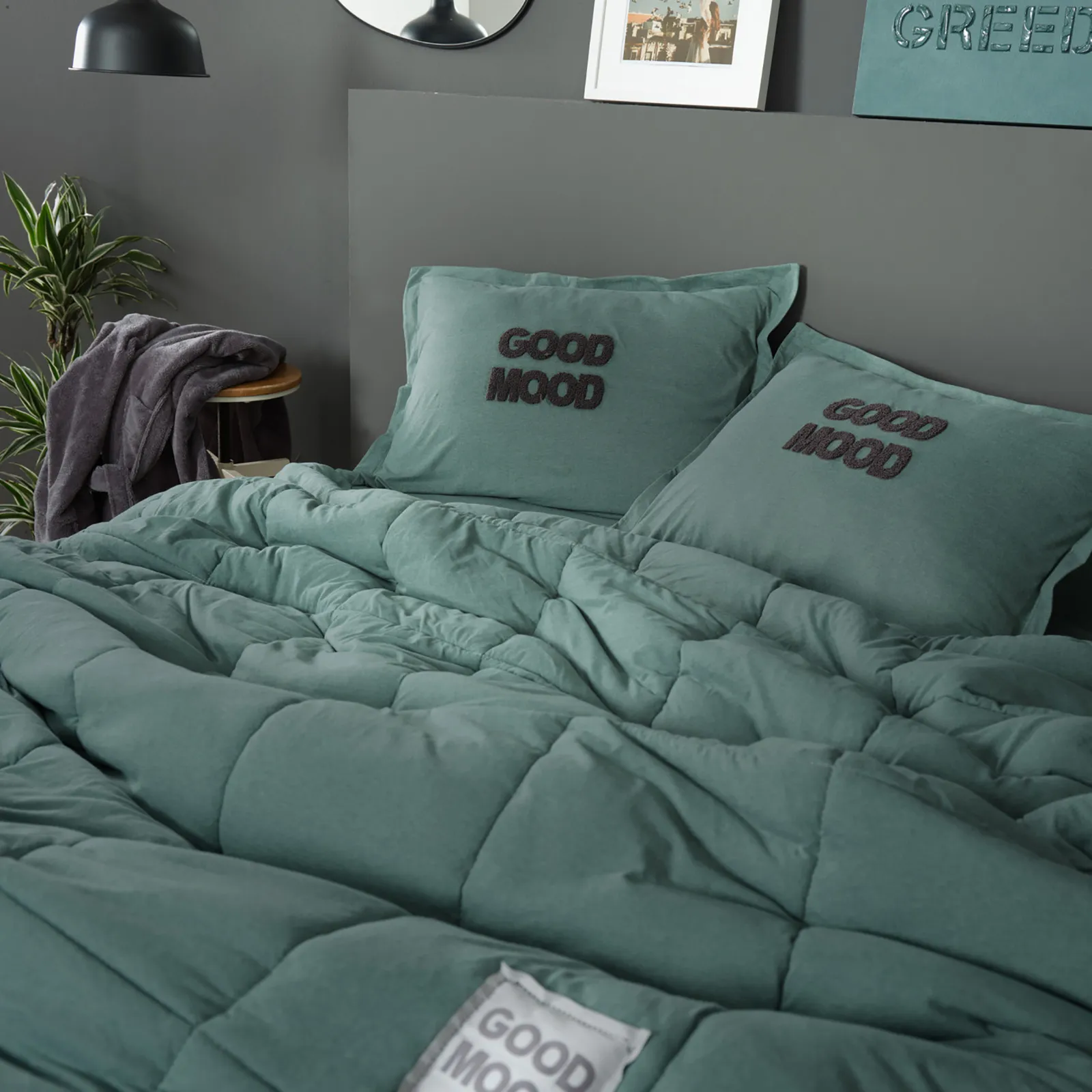 Ensemble de Lit Double Karaca Home Motto Cotton Comfort, Pétrole - Image 3