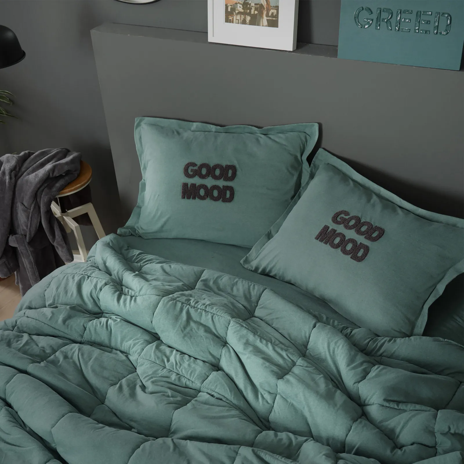Ensemble de Lit Double Karaca Home Motto Cotton Comfort, Pétrole - Image 5