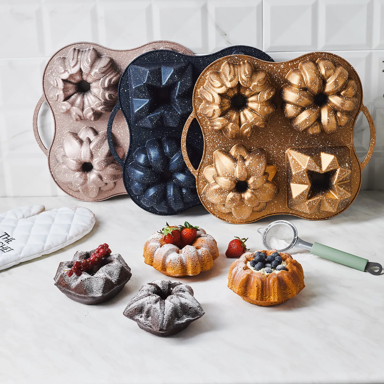 Moule à Gâteau Karaca Cake Pro en Fonte Rosegold - Set de 4 - Image 10