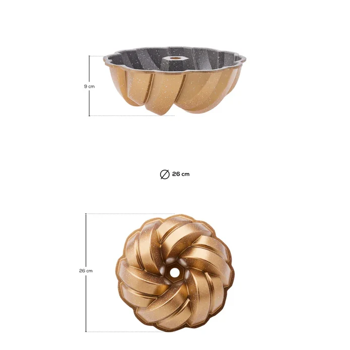 Moule à Gâteau Karaca Tressé en Fonte Dorée, 26 cm - Image 3
