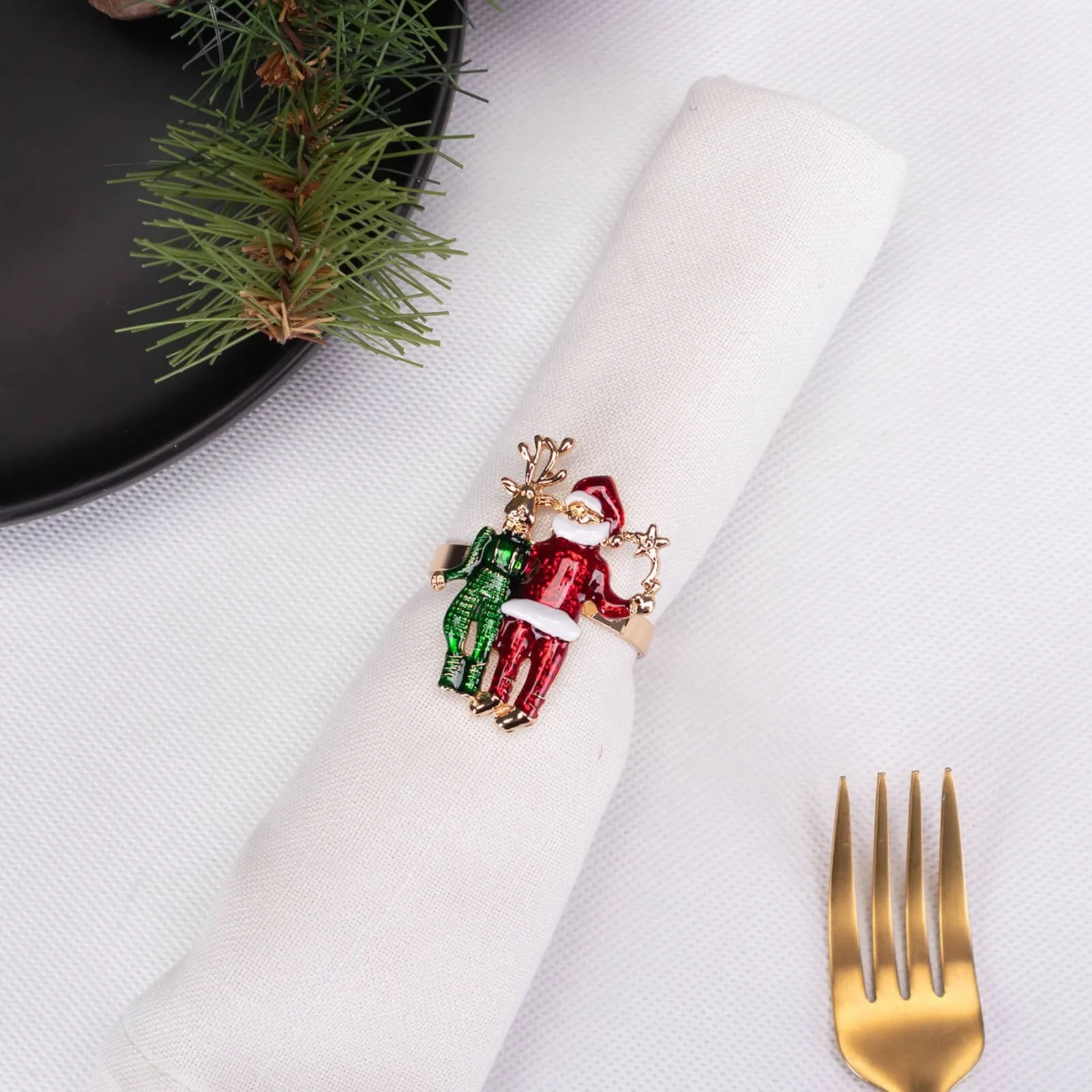 Ronds de serviette Karaca Home cerf et Père Noël, 2 pièces - Image 4