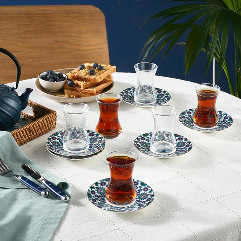 Service à thé turc Karaca Edirne 12 pièces en Bone China pour 6 personnes, 130 ml, Multicolore - Image 2