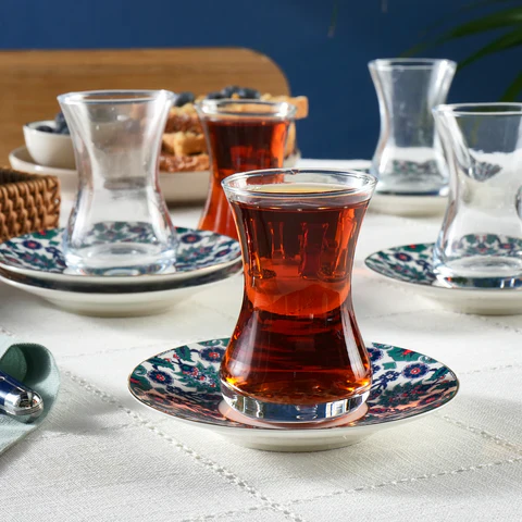 Service à thé turc Karaca Edirne 12 pièces en Bone China pour 6 personnes, 130 ml, Multicolore - Image 3