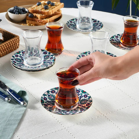 Service à thé turc Karaca Edirne 12 pièces en Bone China pour 6 personnes, 130 ml, Multicolore - Image 4