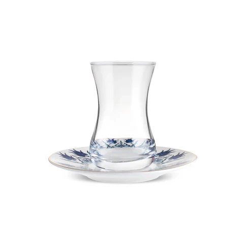 Service à Thé Turc Karaca Iznik 12 Pièces en Bone China pour 6 Personnes, 130 ml, Bleu - Image 3