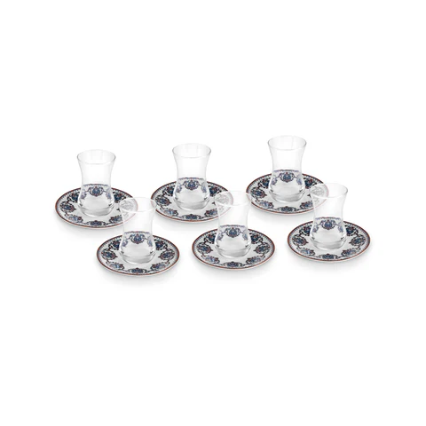 Service à Thé Turc Karaca Nakkas 12 Pièces en Bone China pour 6 Personnes, 130 ml, Rouge - Image 6