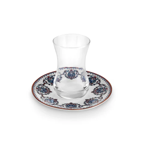 Service à Thé Turc Karaca Nakkas 12 Pièces en Bone China pour 6 Personnes, 130 ml, Rouge - Image 7