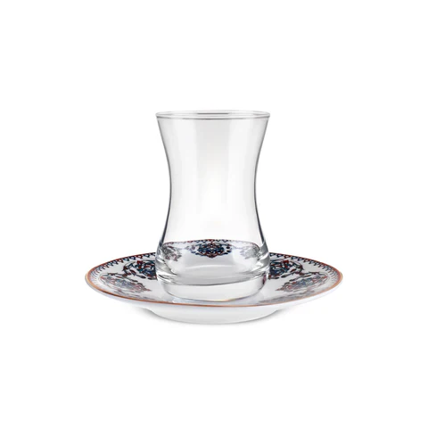 Service à Thé Turc Karaca Nakkas 12 Pièces en Bone China pour 6 Personnes, 130 ml, Rouge - Image 8