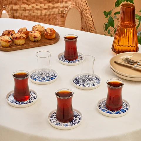 Service à Thé Turc Karaca Portela 12 Pièces en Bone China pour 6 Personnes, 170 ml, Multicolore - Image 2