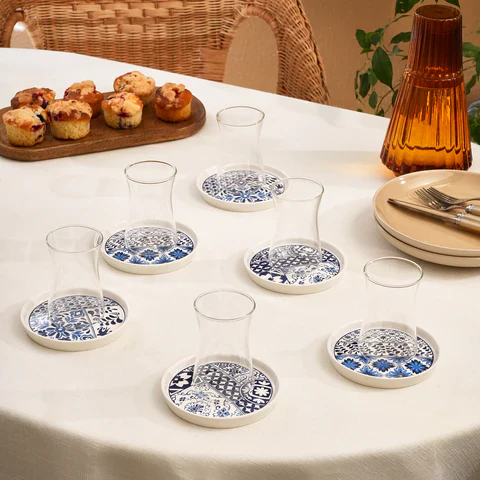 Service à Thé Turc Karaca Portela 12 Pièces en Bone China pour 6 Personnes, 170 ml, Multicolore - Image 3