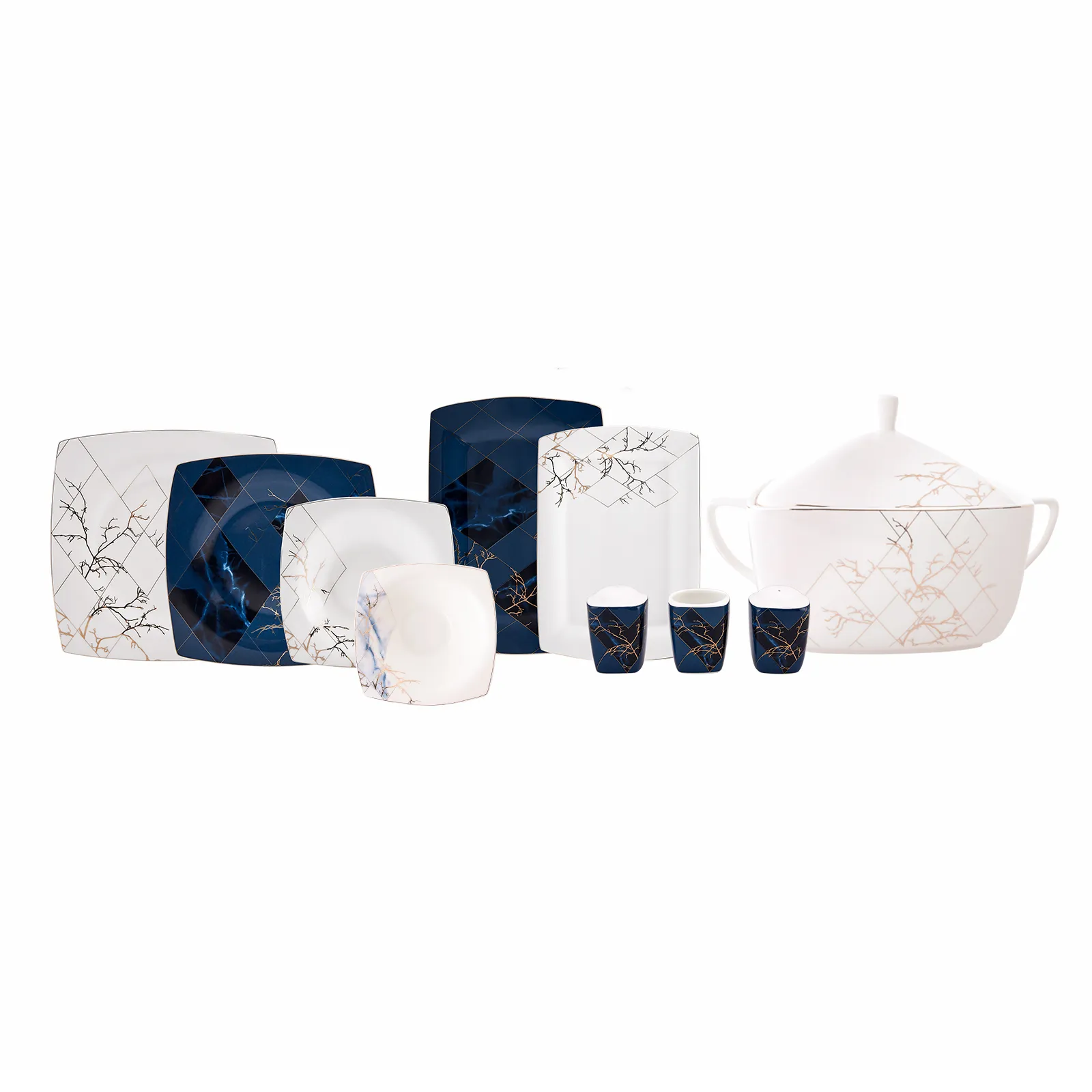 Service de table en nacre Karaca Fine Pearl Midnight pour 12 personnes, 62 pièces carrées/rectangulaires - Image 3
