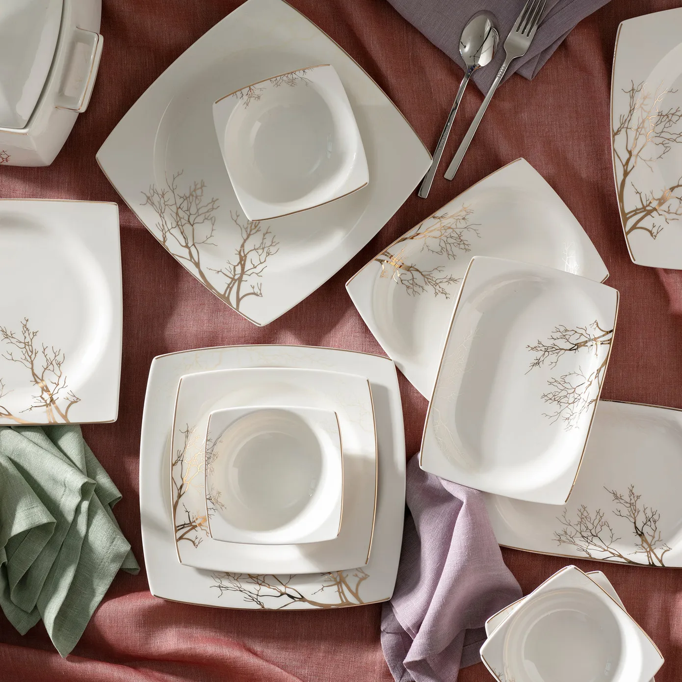 Service de table Karaca Autumn pour 12 personnes, 57 pièces, New Generation Bone - Image 2