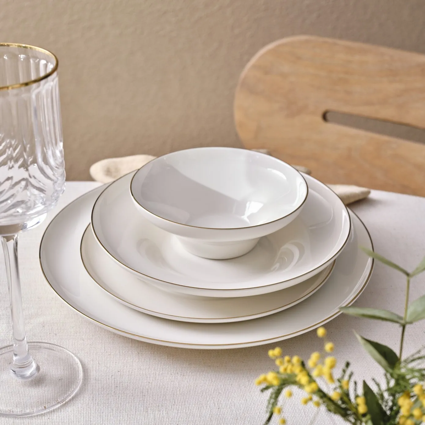 Service de table Karaca Streamline Nefeli pour 12 personnes, 56 pièces, New Generation Bone, or - Image 4