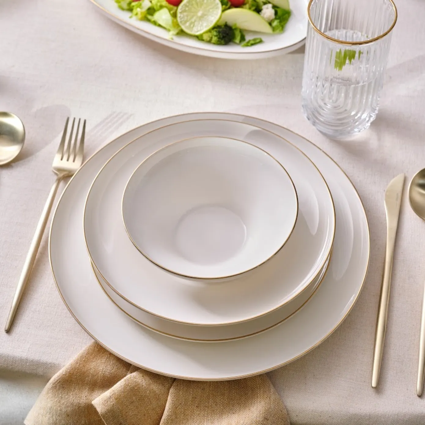 Service de table Karaca Streamline Nefeli pour 12 personnes, 56 pièces, New Generation Bone, or - Image 8