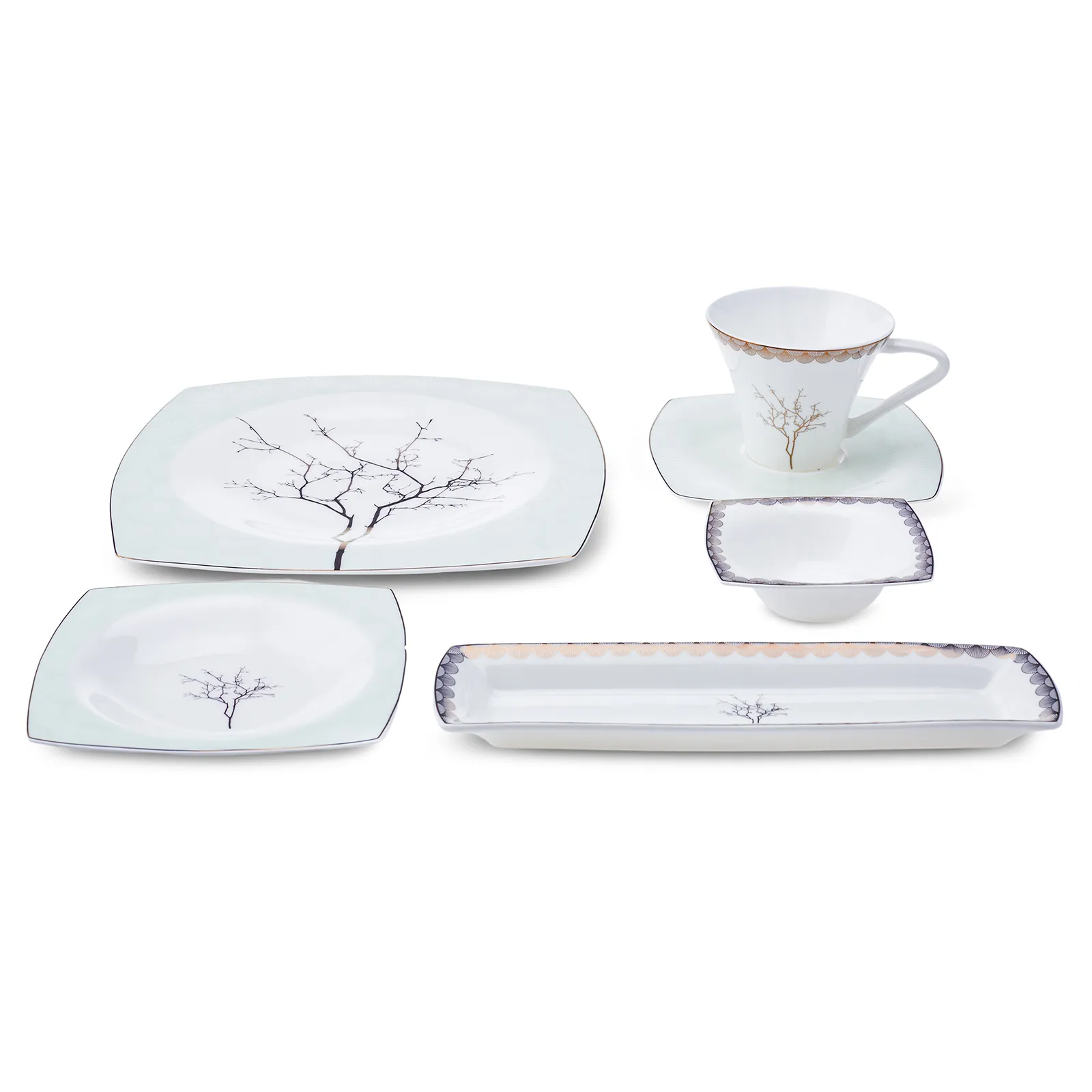 Service Petit Déjeuner Karaca Fine Pearl Banyan pour 6 personnes, 26 pièces carrées/rectangulaires - Image 3