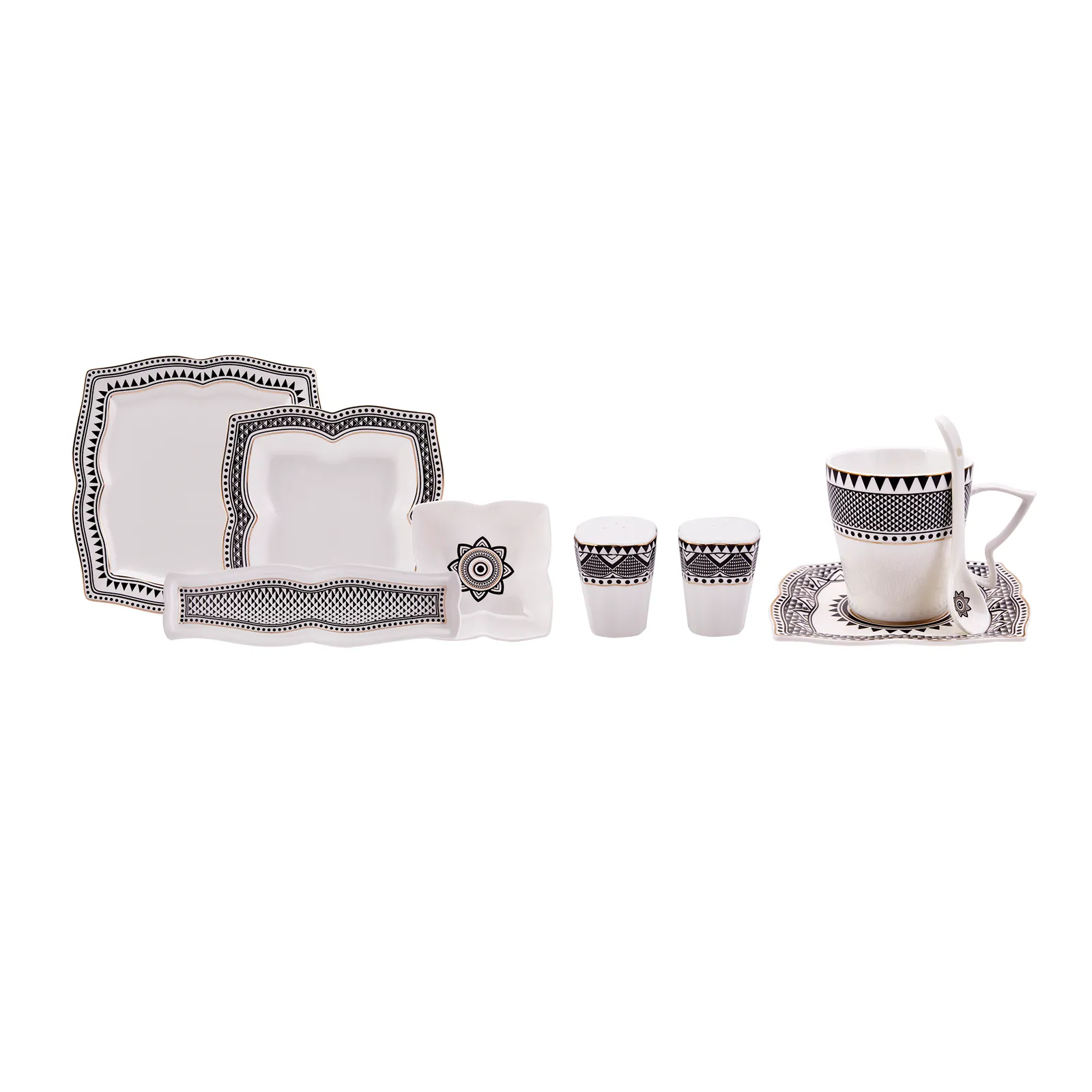 Service Petit Déjeuner Karaca Globe en porcelaine pour 6 personnes, 32 pièces, carré - Image 2