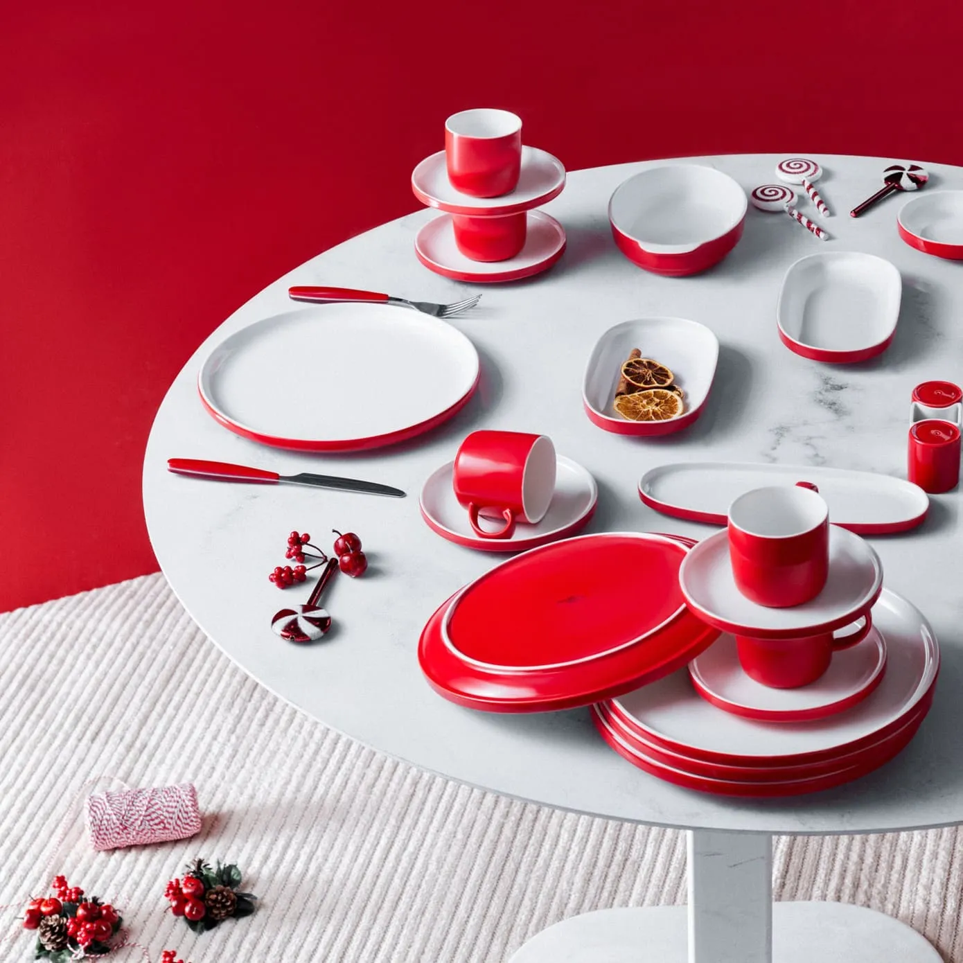 Service Petit Déjeuner Karaca Nordic pour 6 personnes, 27 pièces, en porcelaine, rouge - Image 5