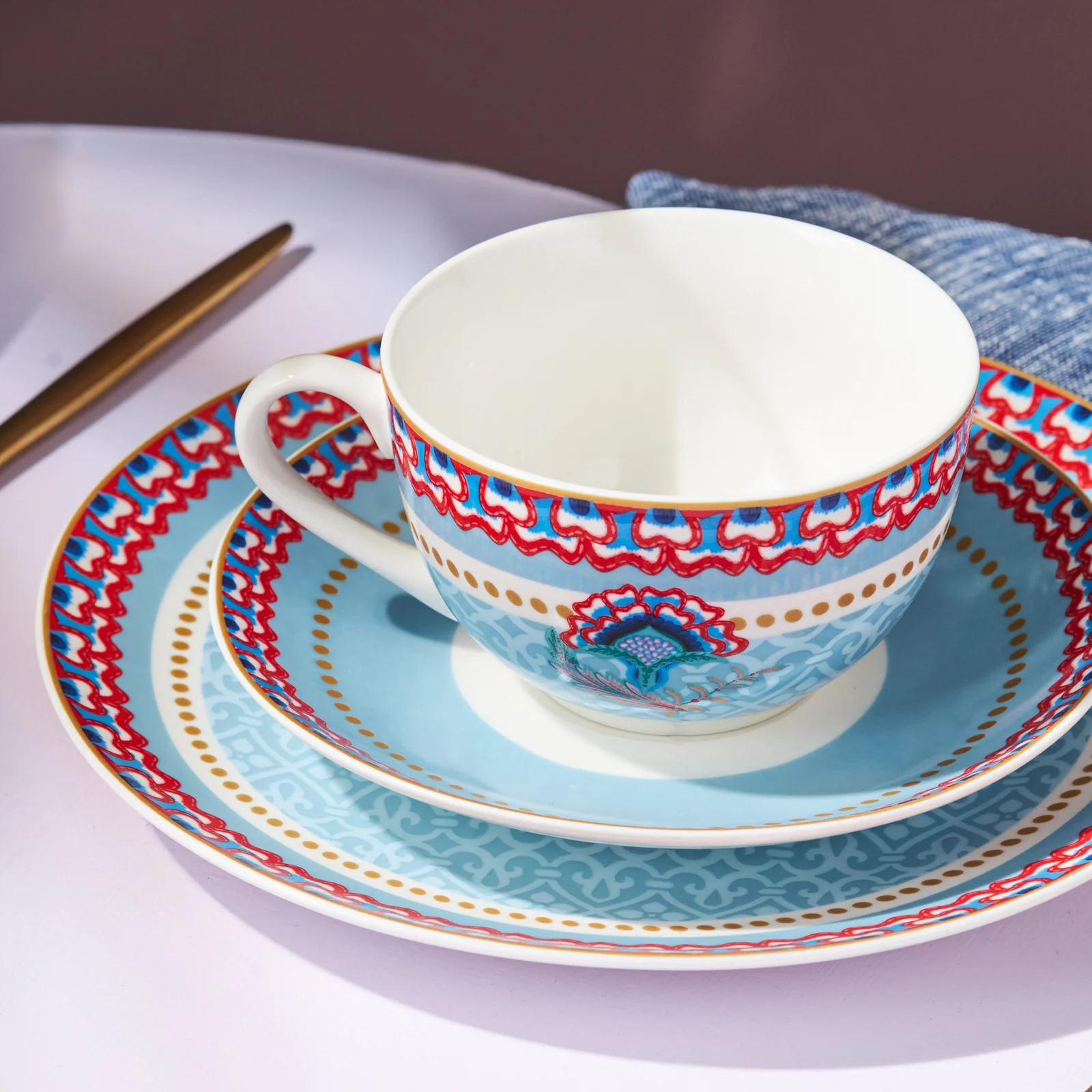 Set de Petit-Déjeuner Karaca Forever Bone Spello 26 Pièces Bleu - Image 8