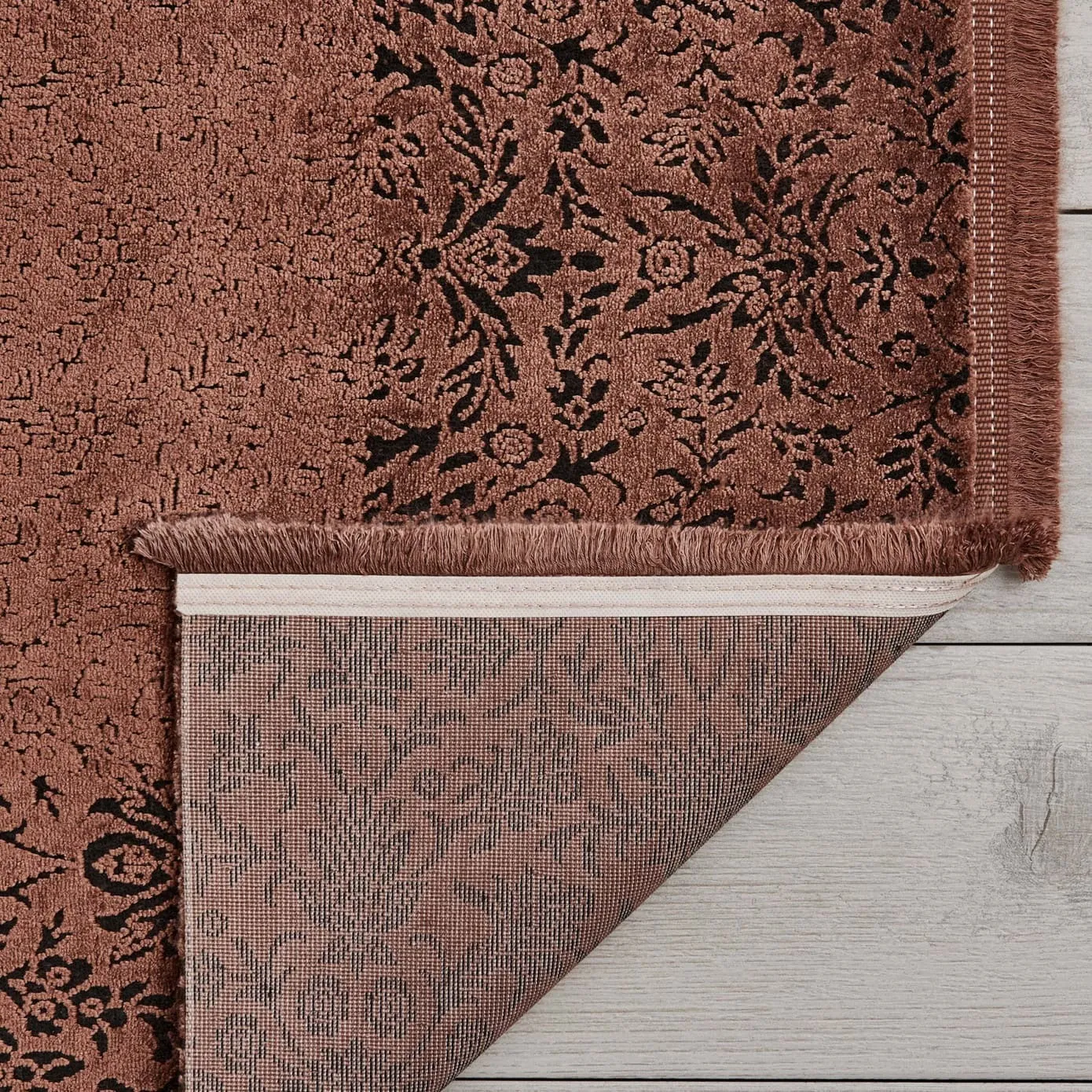 Tapis Kaşmir Halı Viscose Premium Damask couleur saumon, 80x150 cm - Image 2