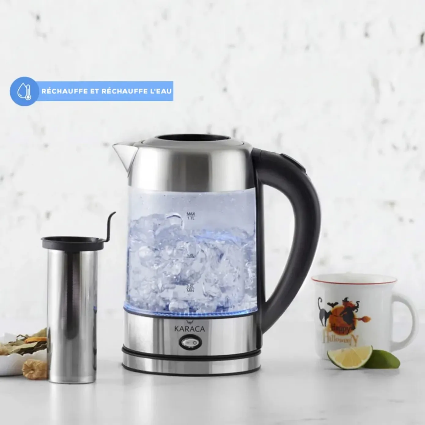 Théière Bouilloire Karaca 2202 en Verre et Acier Inoxydable avec Éclairage LED, 1,7 Litre - Image 2