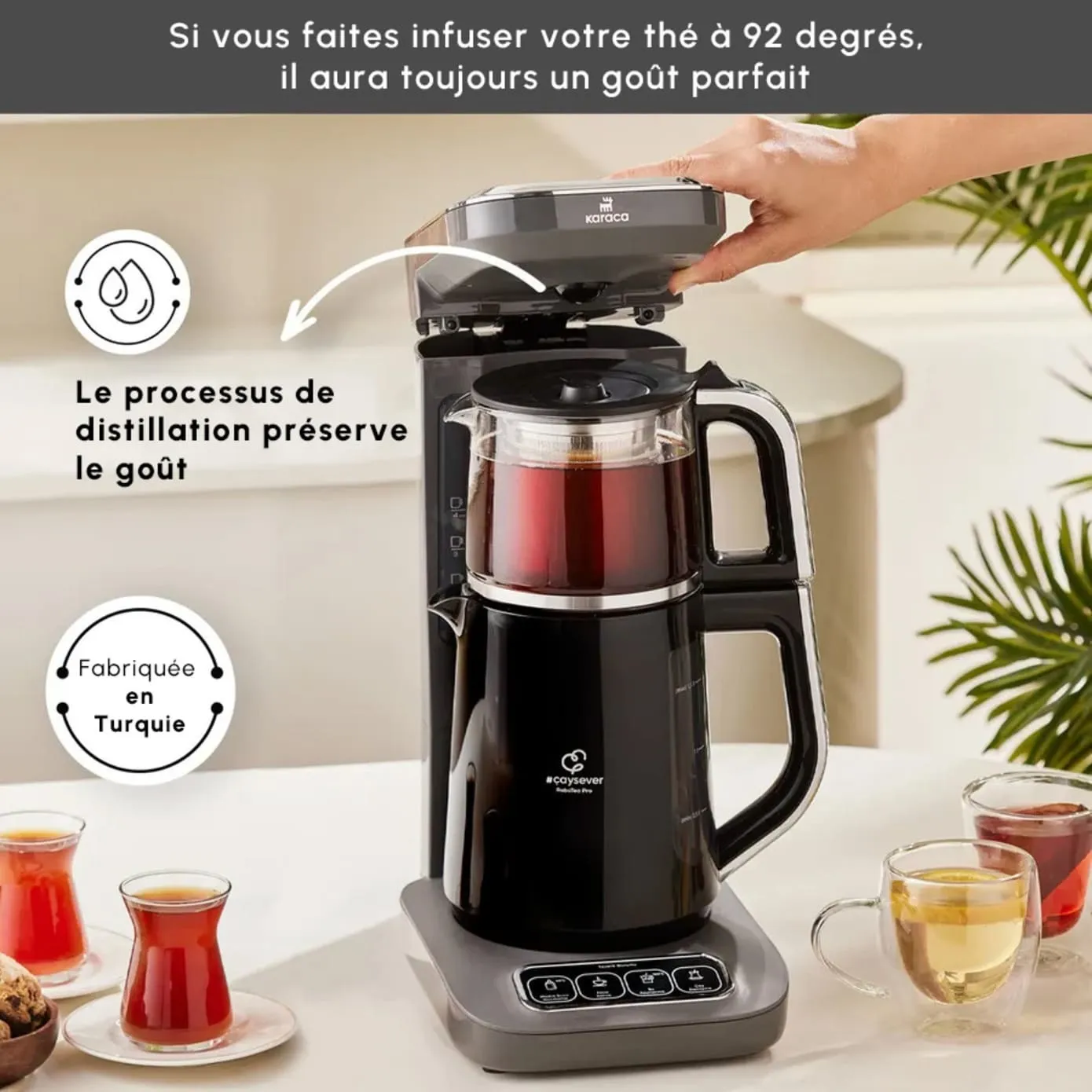 Théière Bouilloire et cafetière filtre Karaca Caysever Robotea Pro 4 en 1 automatique parlant, 2500W, space grey - Image 4