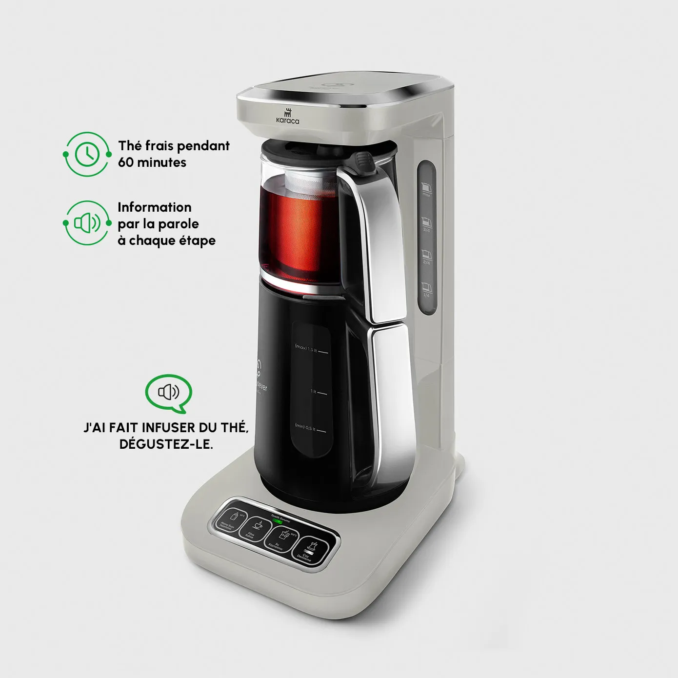 Théière Bouilloire et cafetière filtre Karaca Caysever Robotea Pro 4 en 1 automatique parlant ,2500W, starlight - Image 3