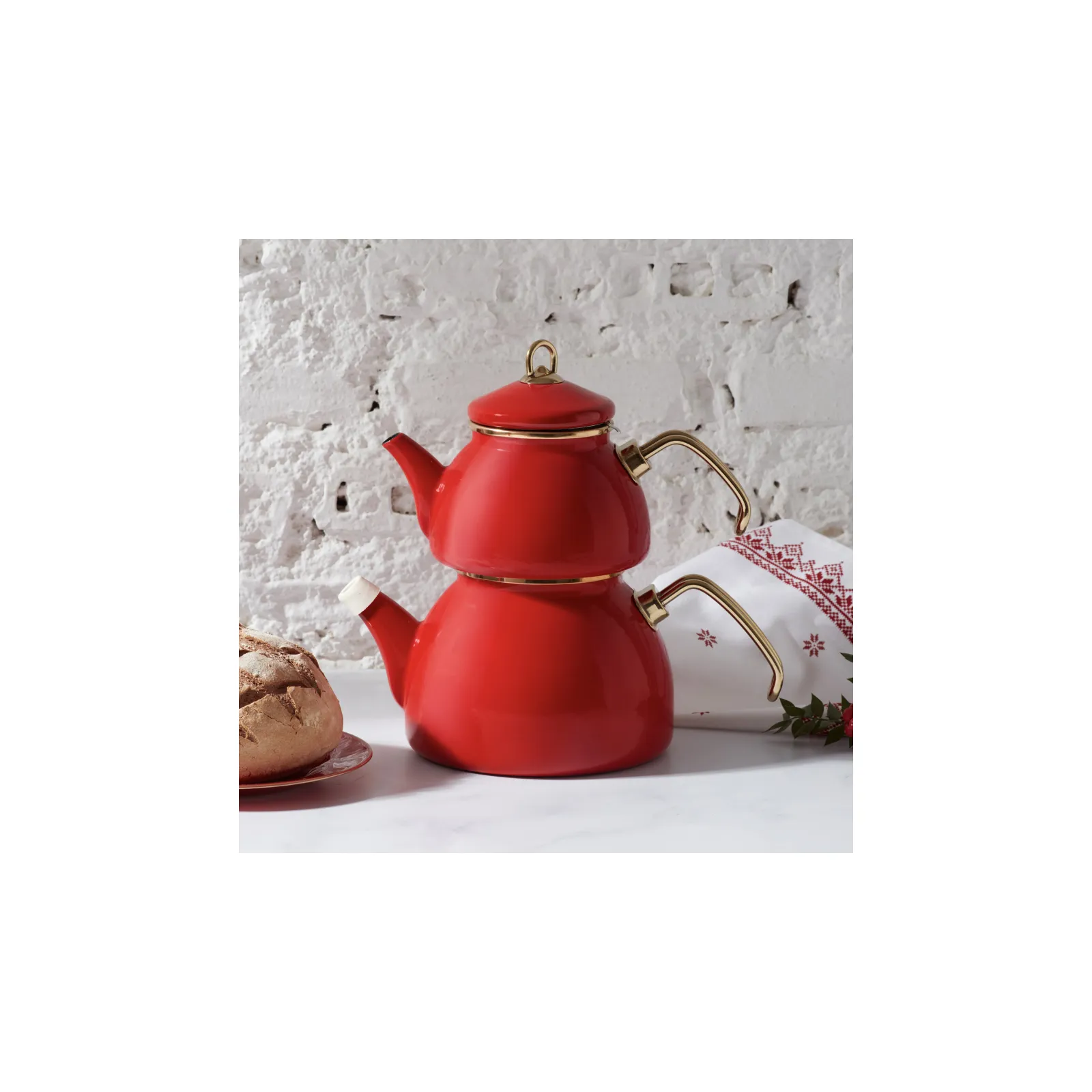 Théière et bouilloire Karaca Retro en émail, rouge - Image 3